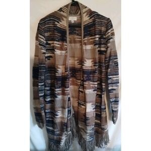 Lucky Brand Cardigan Sweater Womens Sz Medium Southwestern Aztec Blanket Fringe